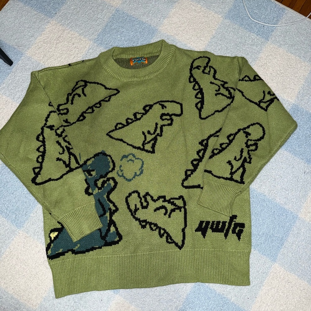 Green Dino Graphic Crewneck Sweater